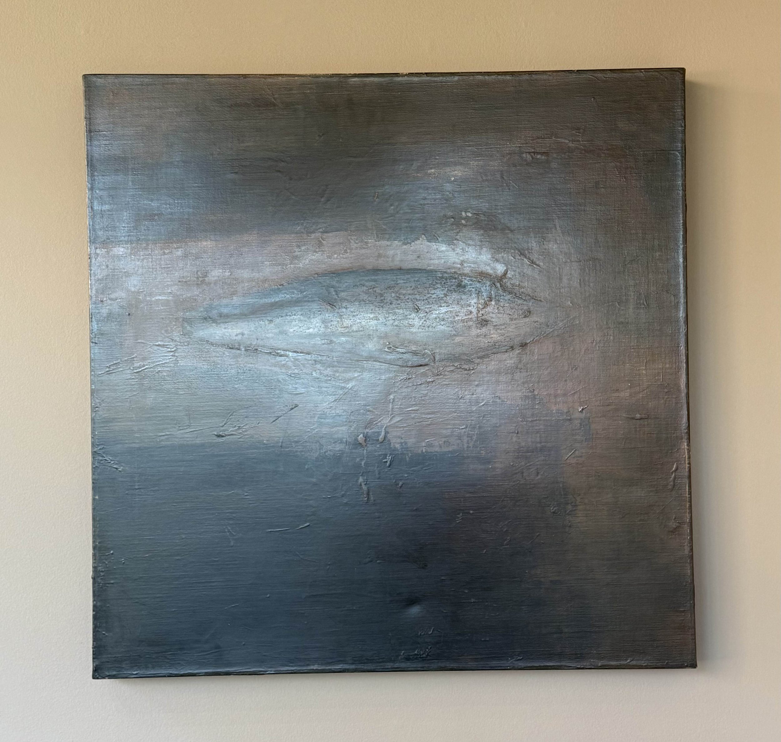 Abstract grey-blue painting by Roy Borrone