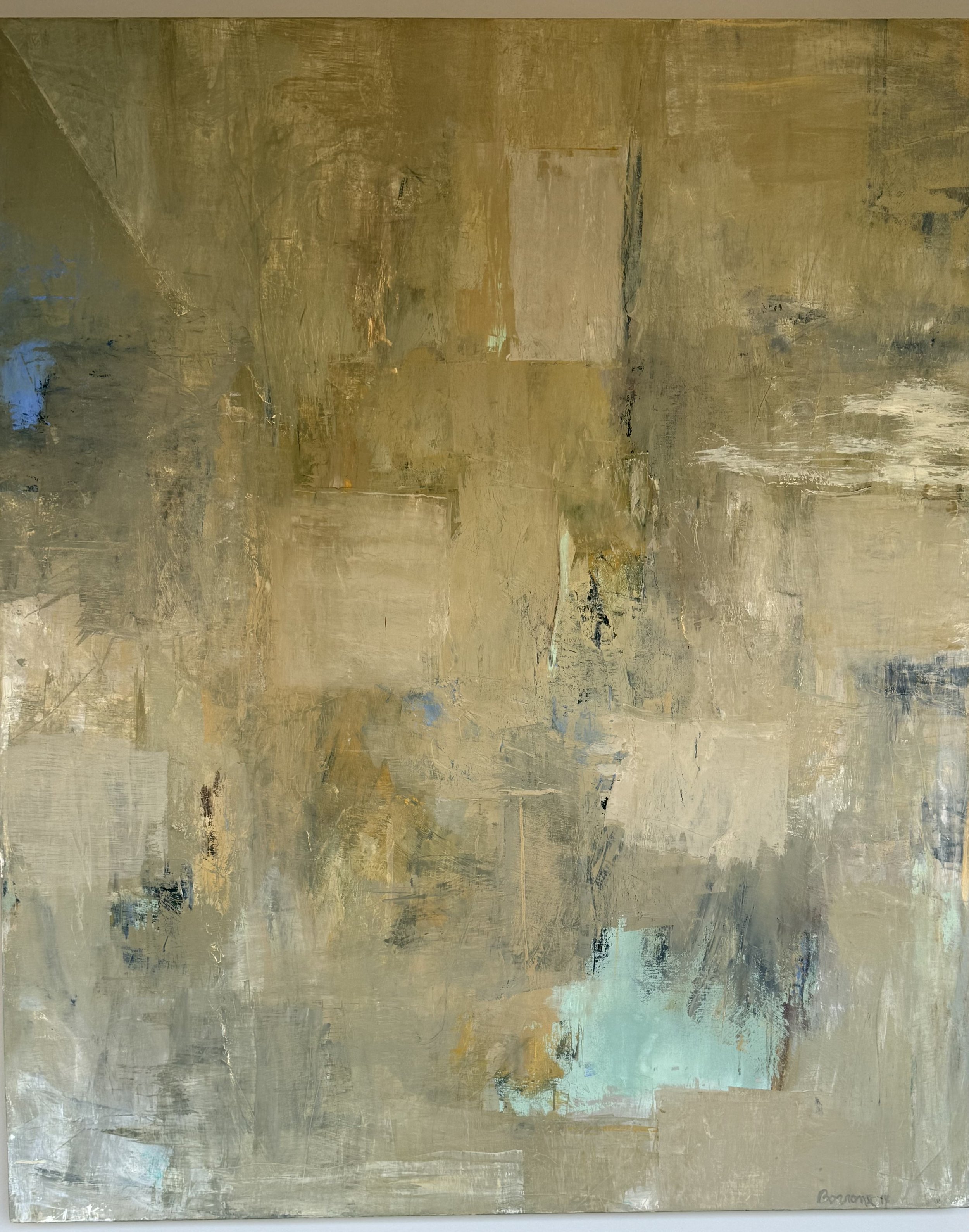 Abstract olive and gold toned painting by Roy Borrone