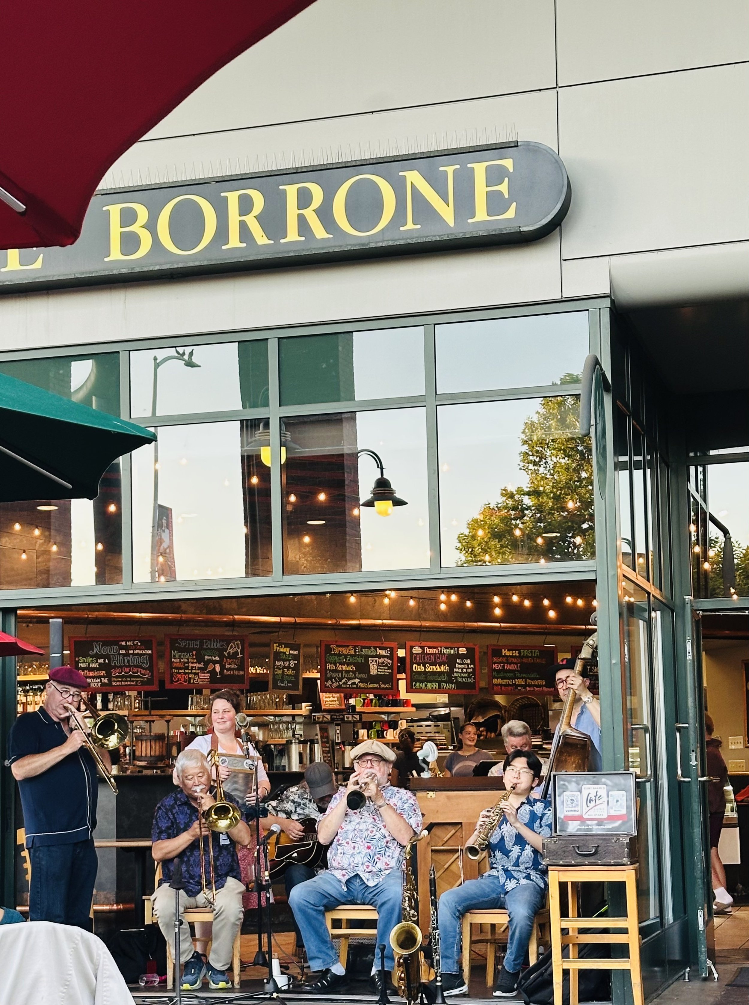 Live jazz band outside Cafe Borrone
